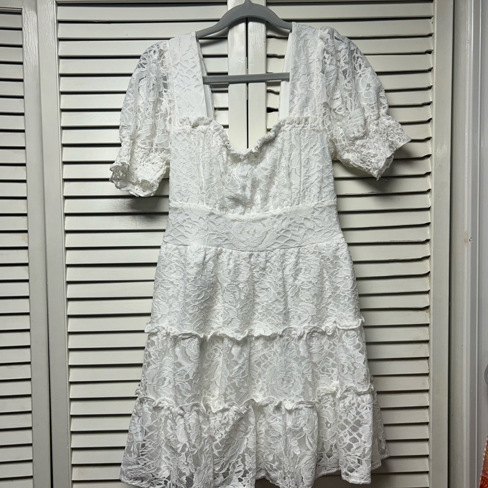 Nwot Speechless Ivory Lace Dress with Puff Sleeves - Picture 3 of 5